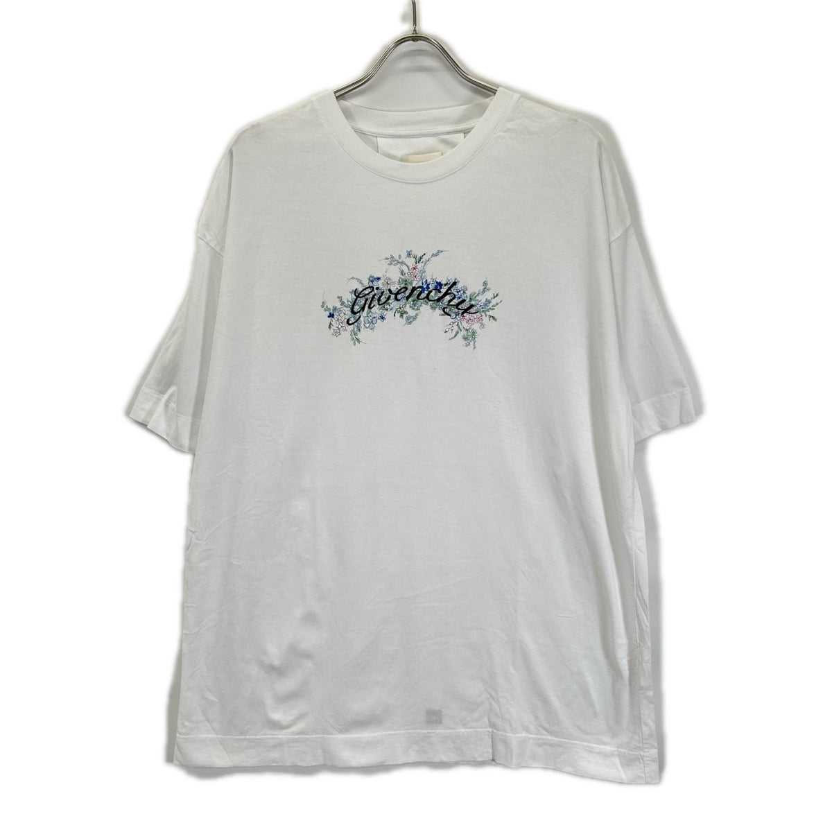 GIVENCHY White Cotton Floral Embroidered T-Shirt Size L