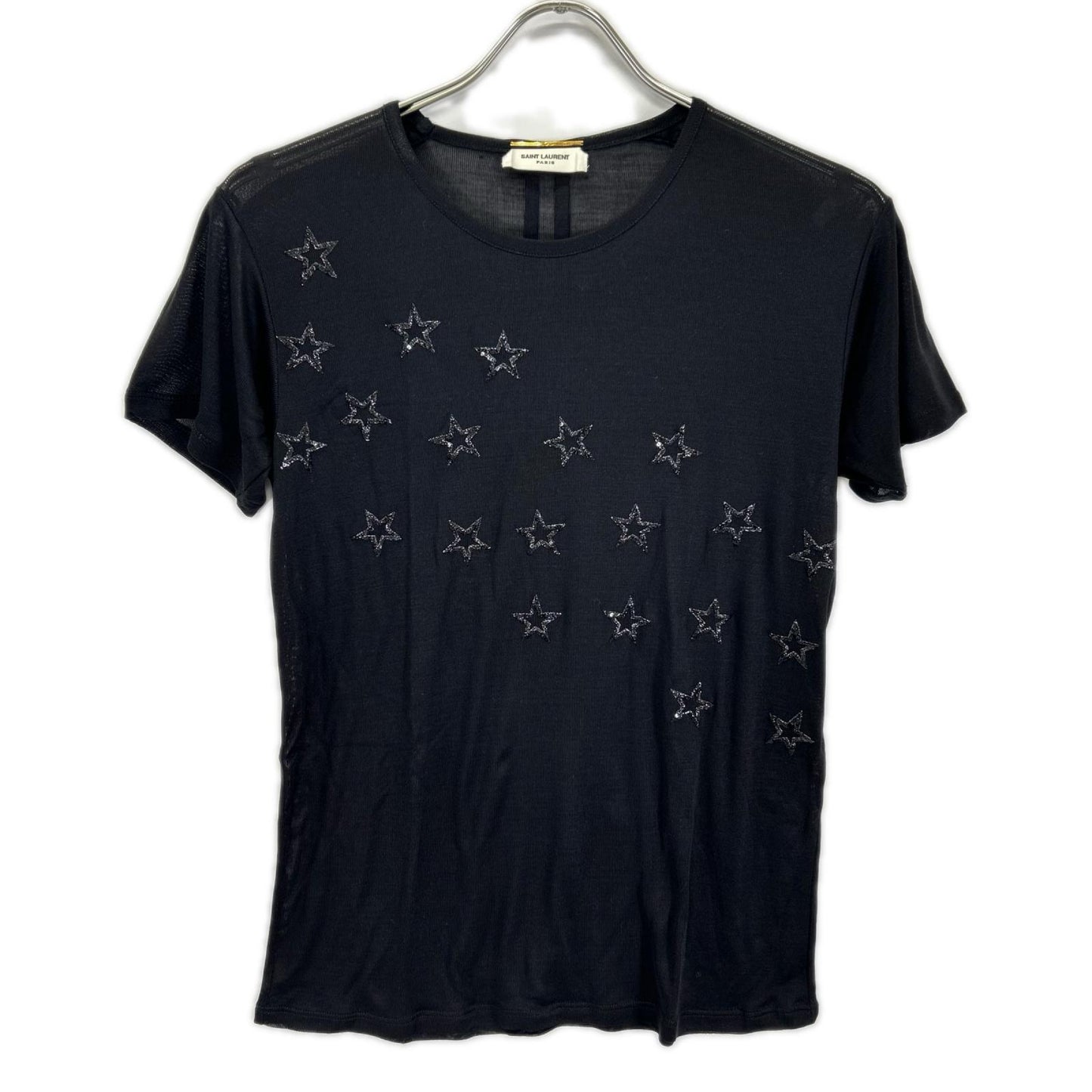 SAINT LAURENT PARIS 15 Black Silk Star T-Shirt