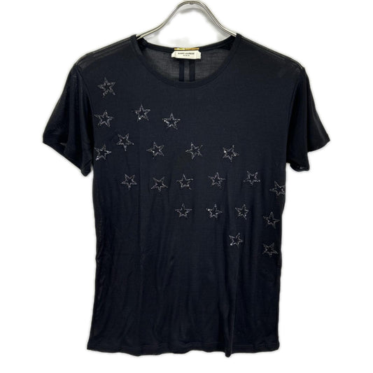 SAINT LAURENT PARIS 15 Black Silk Star T-Shirt