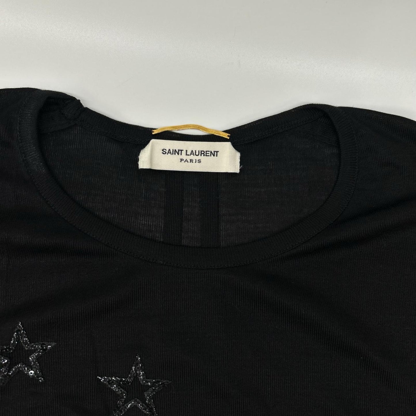 SAINT LAURENT PARIS 15 Black Silk Star T-Shirt