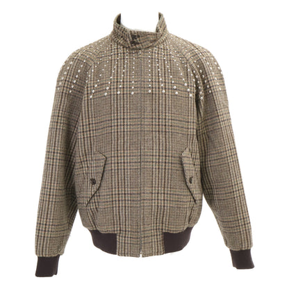 CELINE Glen Plaid Studded Wool Teddy Jacket Brown Size 46
