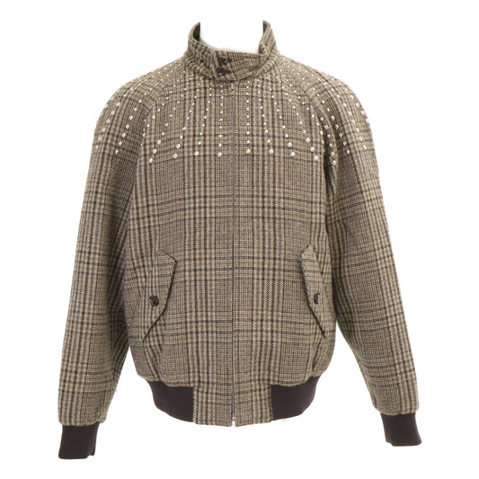 CELINE Glen Plaid Studded Wool Teddy Jacket Brown Size 46