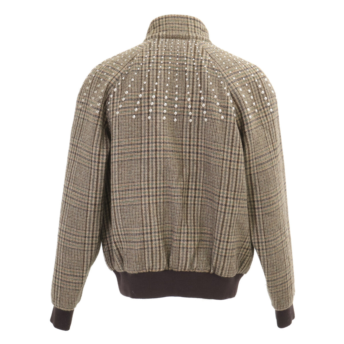CELINE Glen Plaid Studded Wool Teddy Jacket Brown Size 46