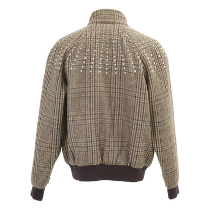 CELINE Glen Plaid Studded Wool Teddy Jacket Brown Size 46