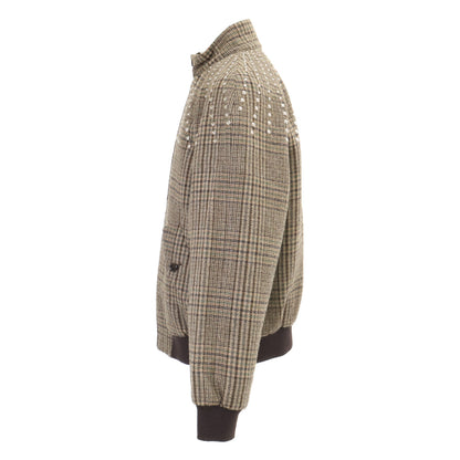 CELINE Glen Plaid Studded Wool Teddy Jacket Brown Size 46