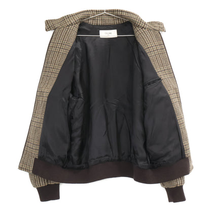 CELINE Glen Plaid Studded Wool Teddy Jacket Brown Size 46