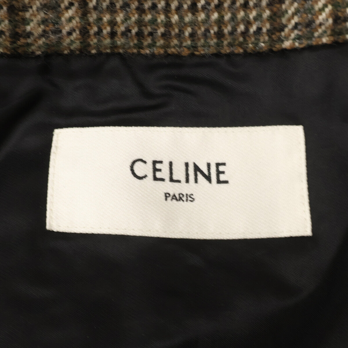 CELINE Glen Plaid Studded Wool Teddy Jacket Brown Size 46
