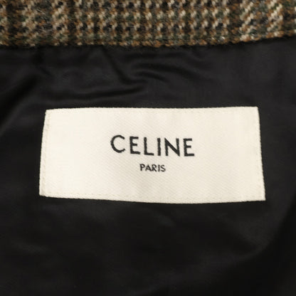 CELINE Glen Plaid Studded Wool Teddy Jacket Brown Size 46