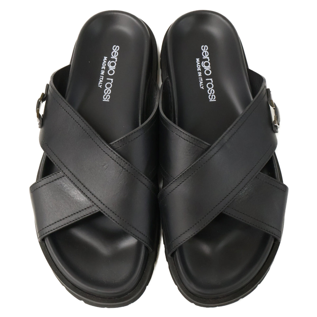 Sergio Rossi Mini Prince Leather Cross Sandals Black Size 7