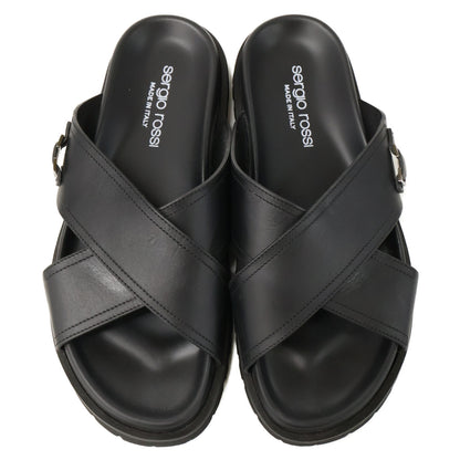 Sergio Rossi Mini Prince Leather Cross Sandals Black Size 7