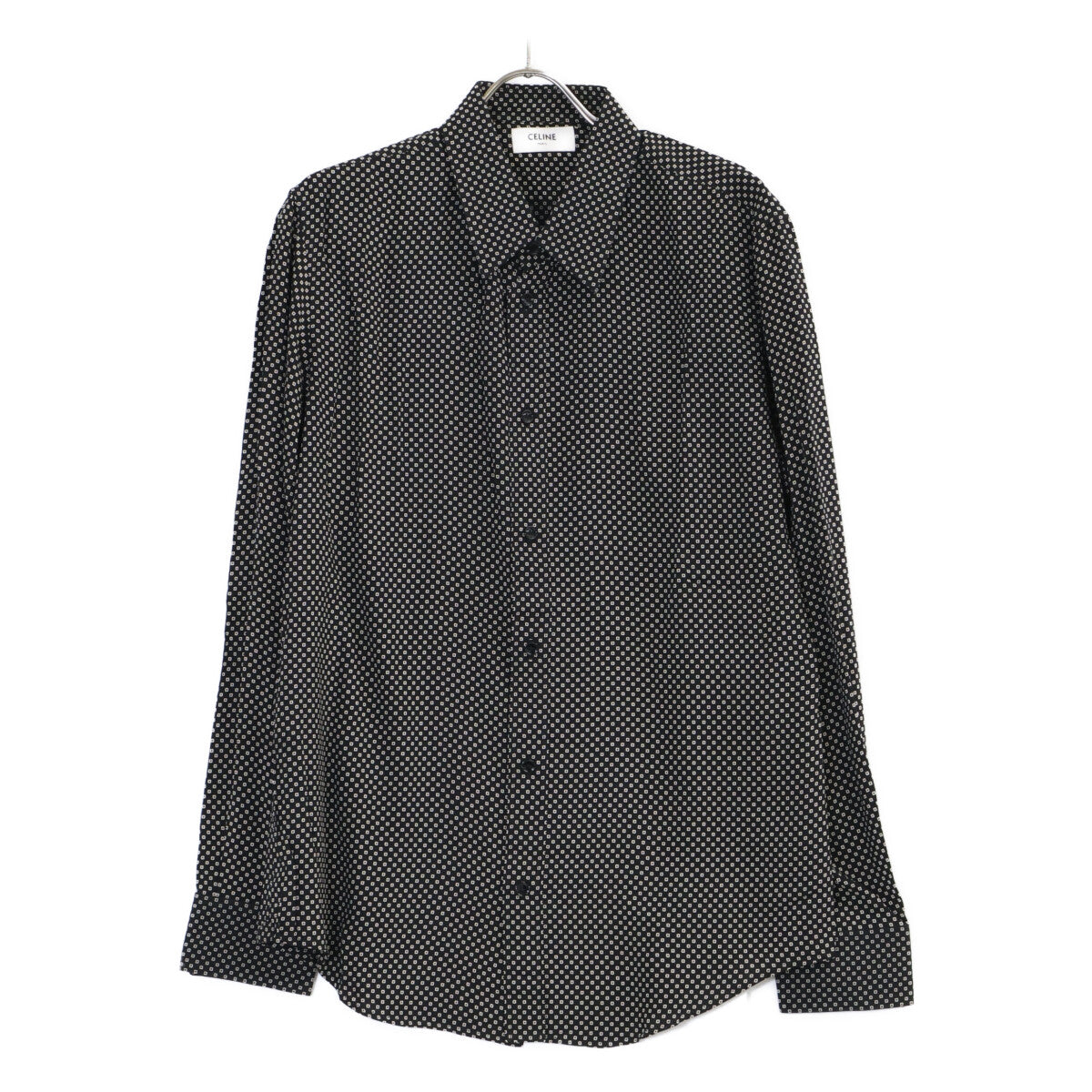 CELINE Small Pattern Long Sleeve Rayon Shirt Black Size 40