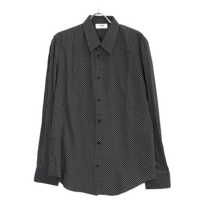 CELINE Small Pattern Long Sleeve Rayon Shirt Black Size 40