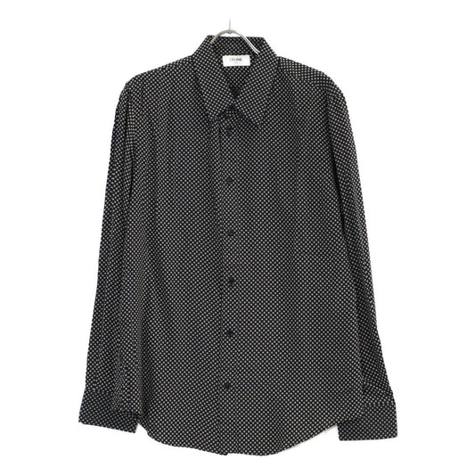 CELINE Small Pattern Long Sleeve Rayon Shirt Black Size 40