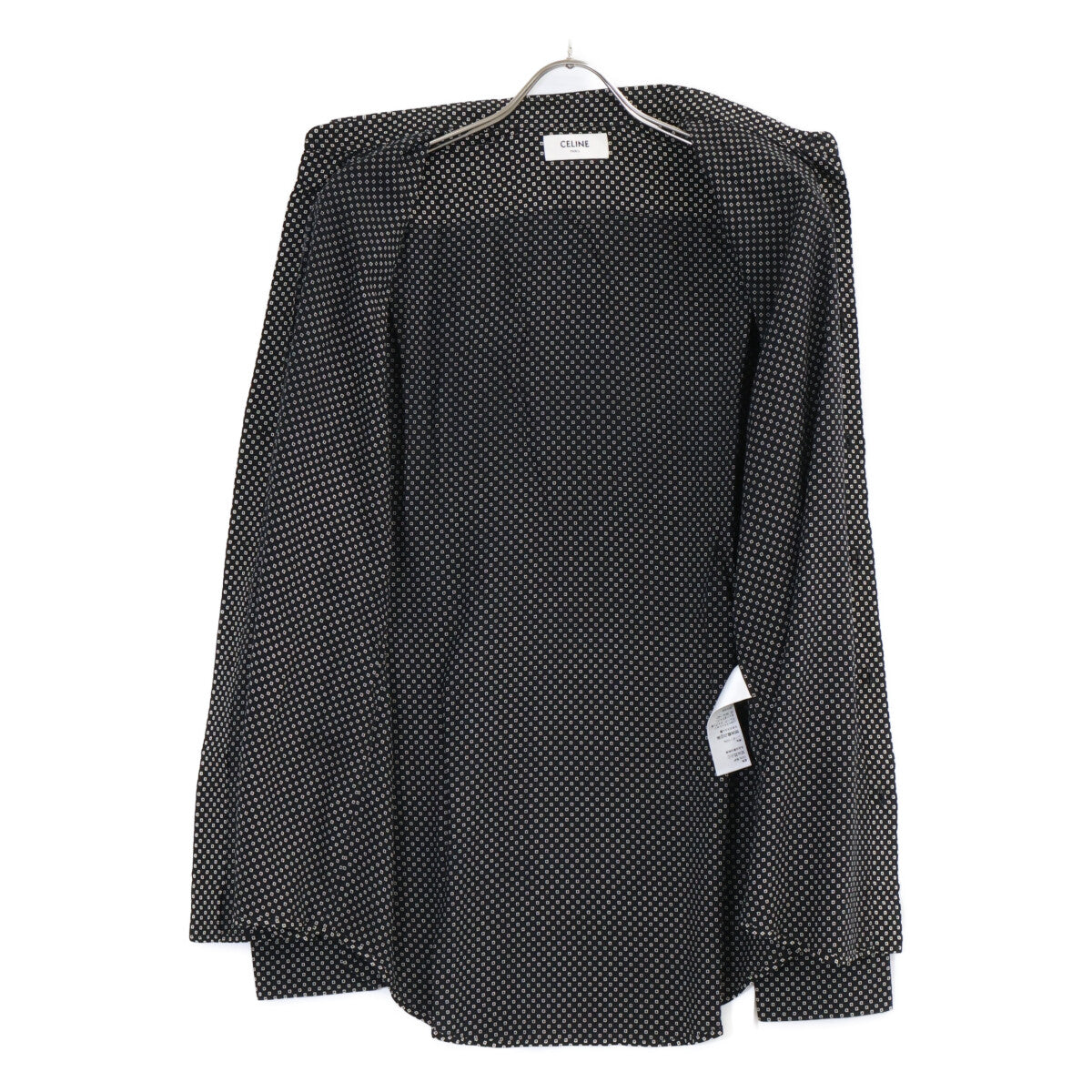 CELINE Small Pattern Long Sleeve Rayon Shirt Black Size 40