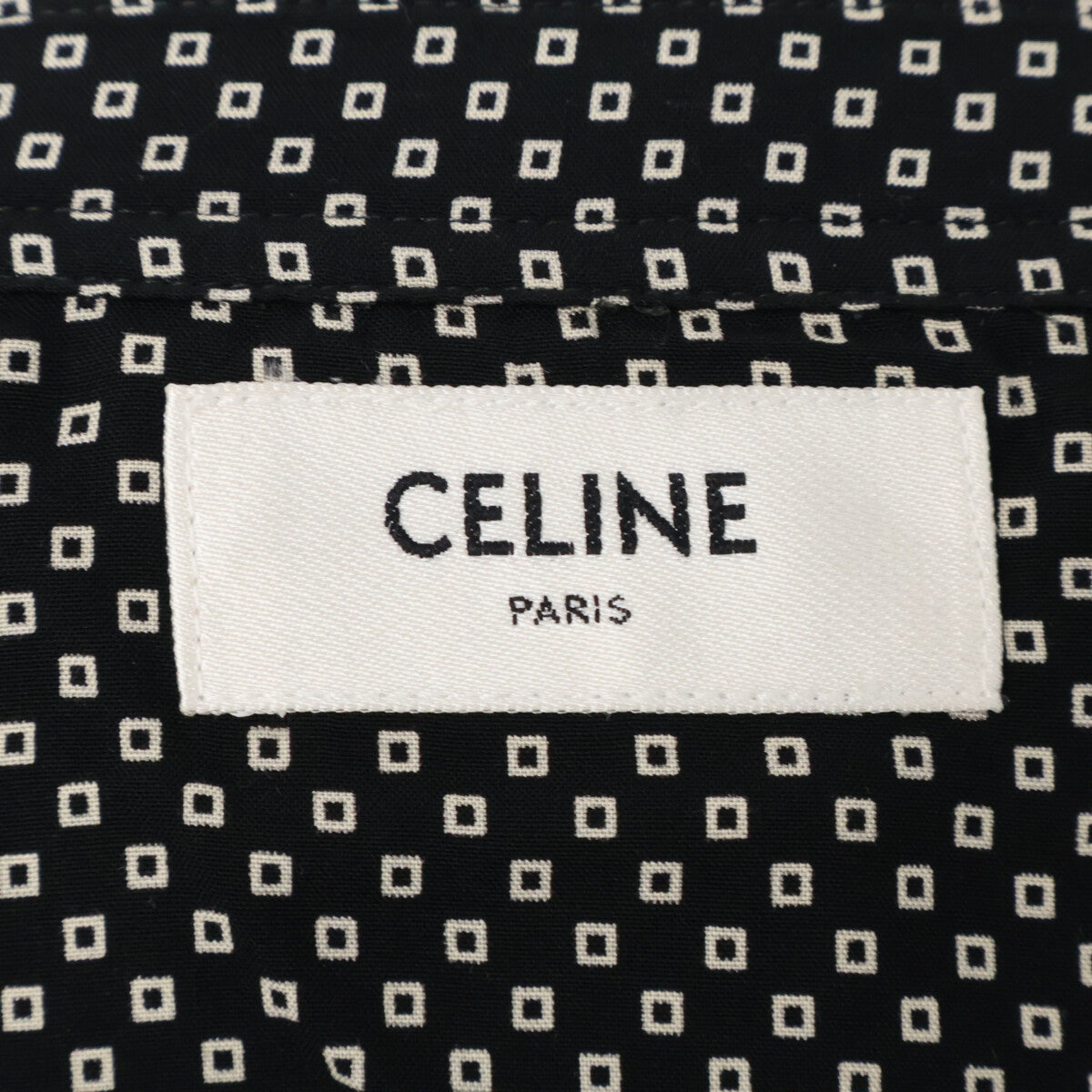 CELINE Small Pattern Long Sleeve Rayon Shirt Black Size 40