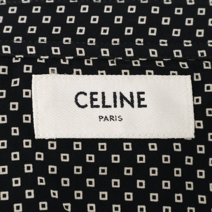 CELINE Small Pattern Long Sleeve Rayon Shirt Black Size 40