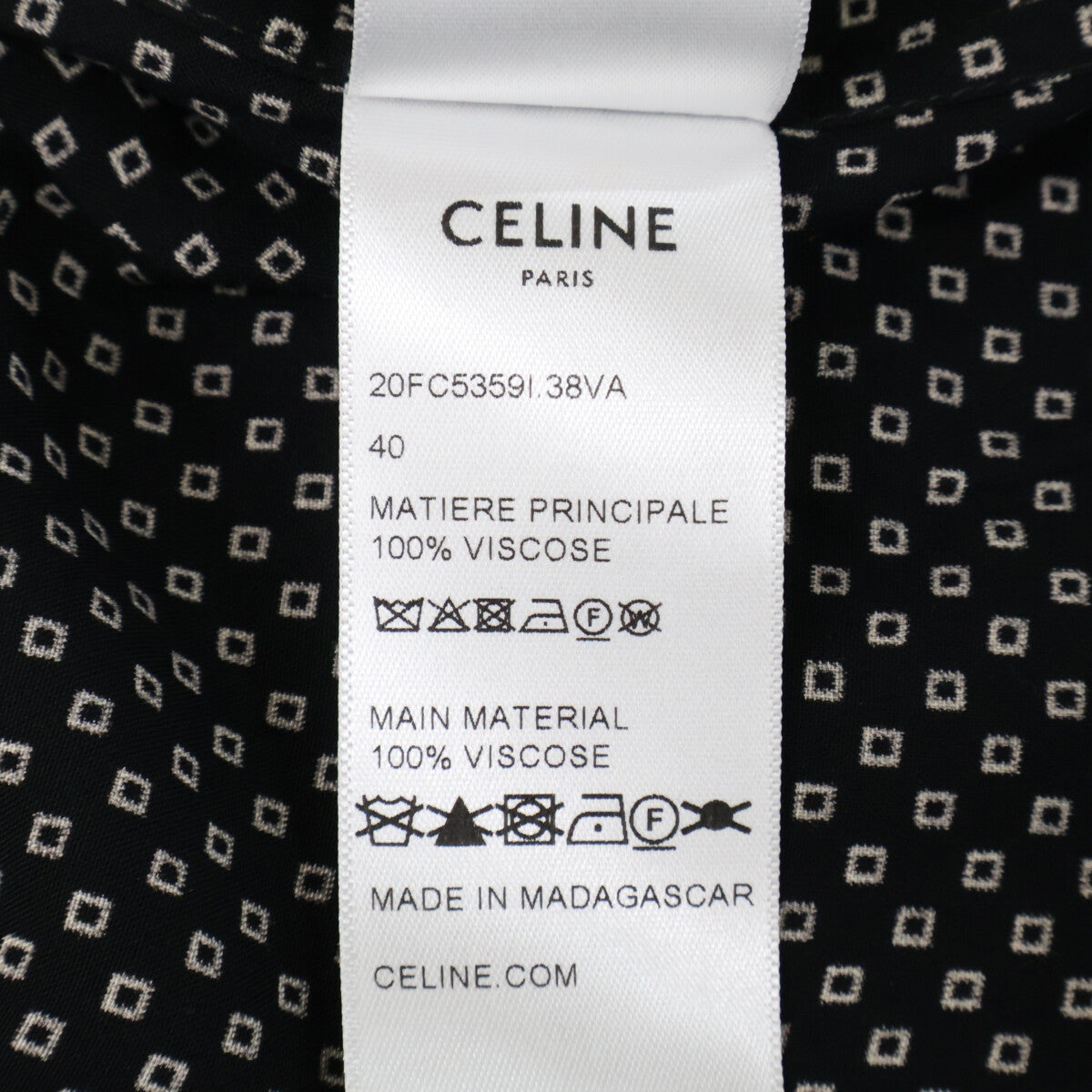 CELINE Small Pattern Long Sleeve Rayon Shirt Black Size 40