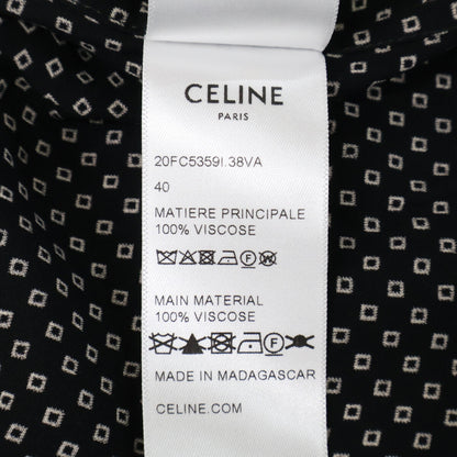 CELINE Small Pattern Long Sleeve Rayon Shirt Black Size 40