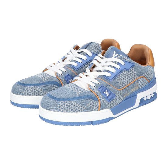 LOUIS VUITTON 24 Denim LV Trainer Line Sneakers Blue Size 7