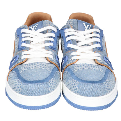LOUIS VUITTON 24 Denim LV Trainer Line Sneakers Blue Size 7