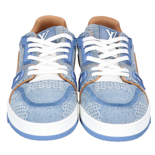 LOUIS VUITTON 24 Denim LV Trainer Line Sneakers Blue Size 7