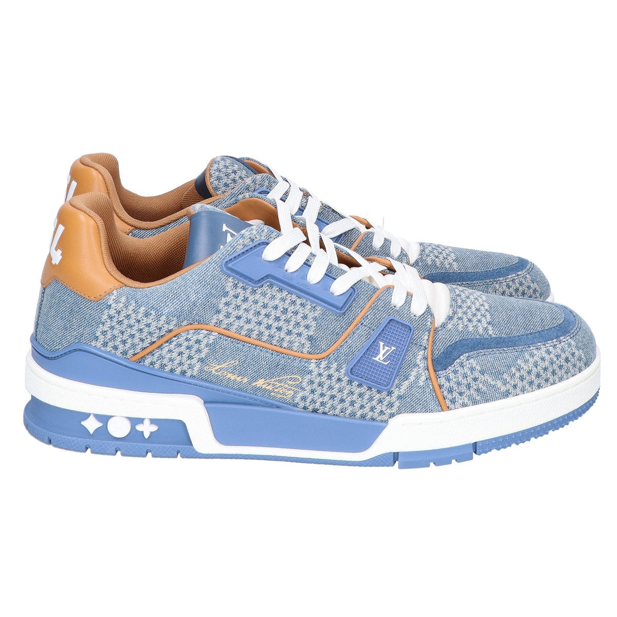 LOUIS VUITTON 24 Denim LV Trainer Line Sneakers Blue Size 7