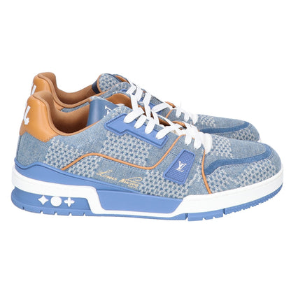 LOUIS VUITTON 24 Denim LV Trainer Line Sneakers Blue Size 7