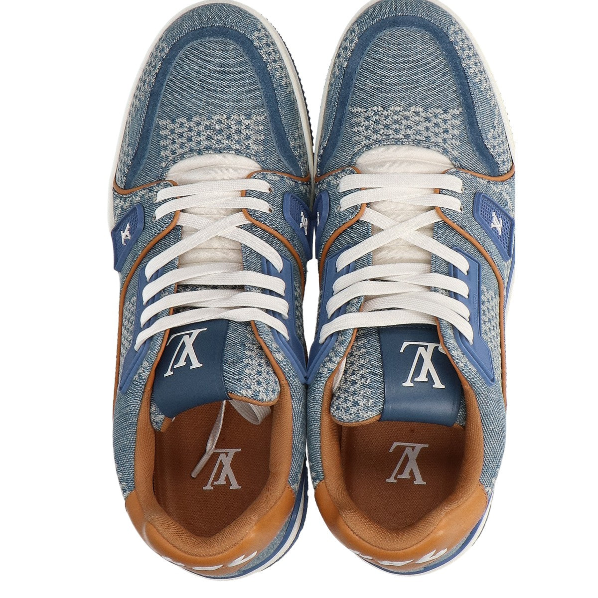LOUIS VUITTON 24 Denim LV Trainer Line Sneakers Blue Size 7