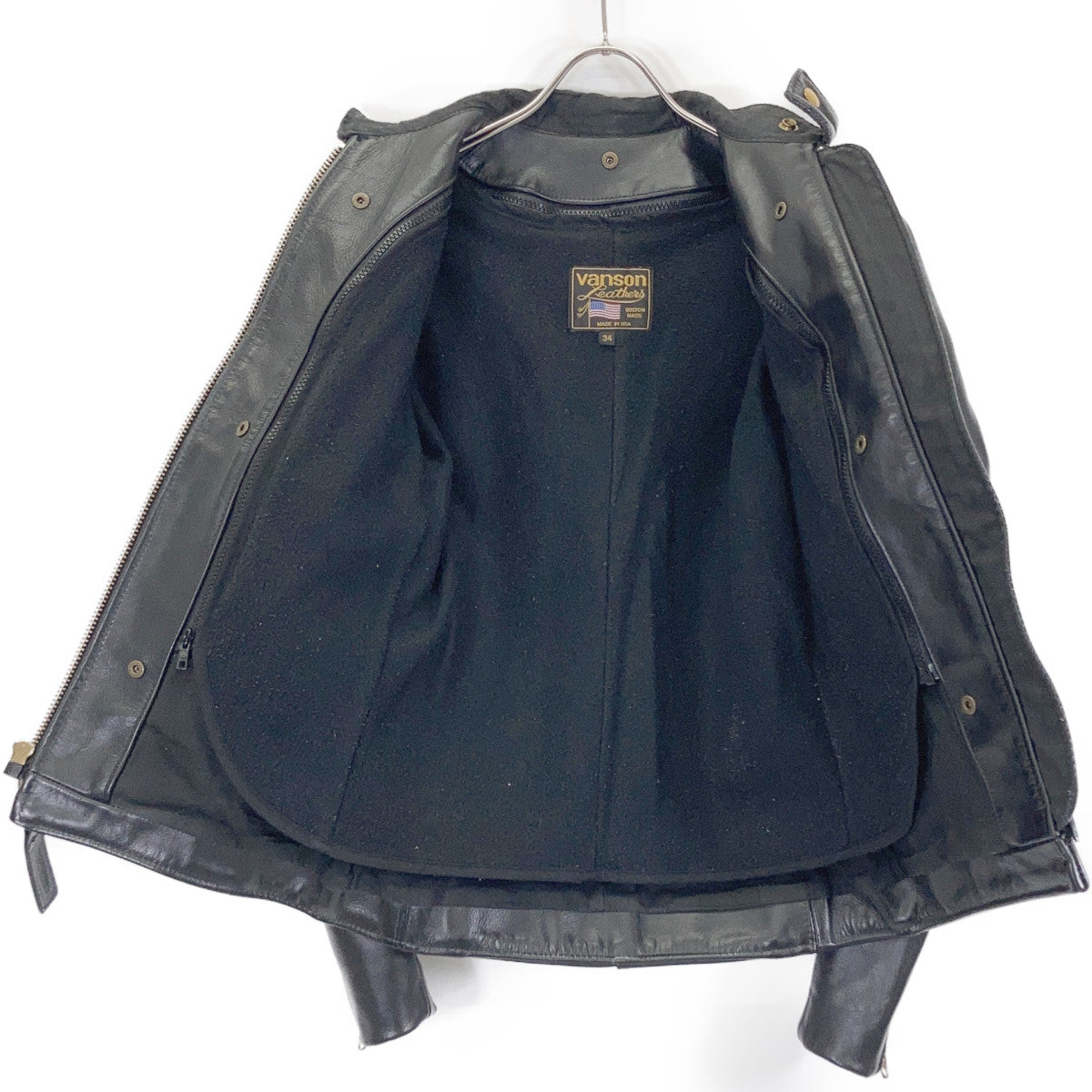 VANSON Type B Cowhide Single Rider Jacket Black Size 34