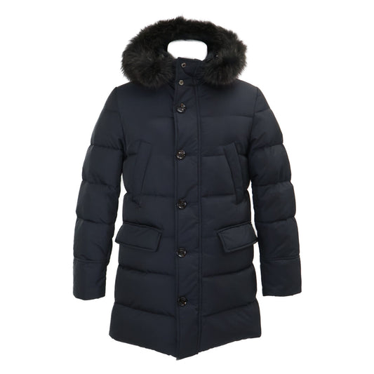 MOORER BARBIERI-WK1 Fur Hooded Down Coat Navy Size 42