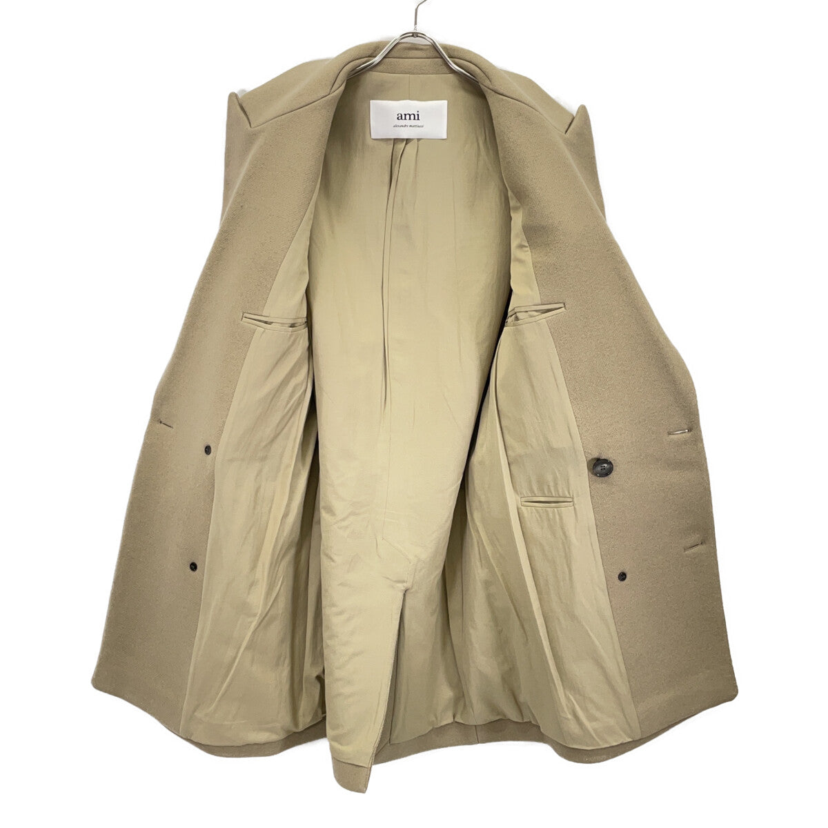 AMI PARIS FCO105.WV0020 Double Breasted Coat Beige Size 34