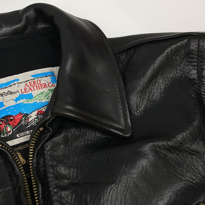 AERO LEATHER Black Halfbelt Horsehide Rider Jacket Size 32