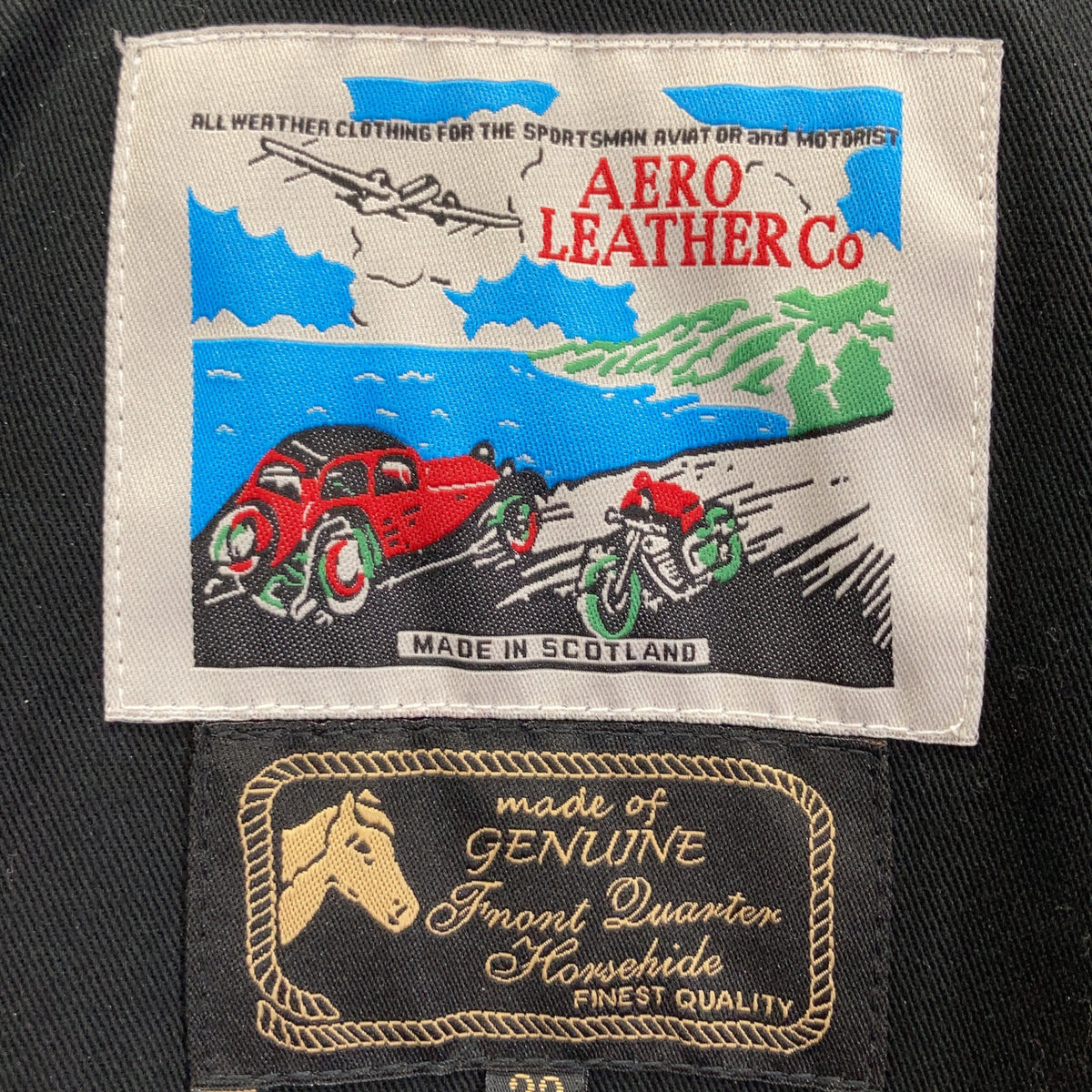 AERO LEATHER Black Halfbelt Horsehide Rider Jacket Size 32