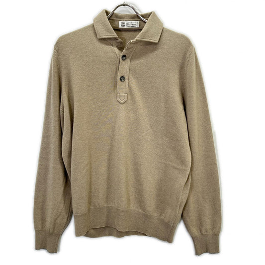 BRUNELLO CUCINELLI Brown Cashmere Henley Polo Knit Size 48