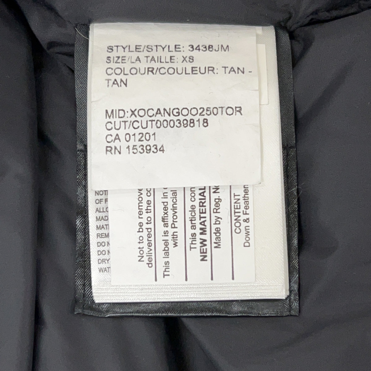 CANADA GOOSE 3438JM Jasper Parka Down Jacket Size XS/TP