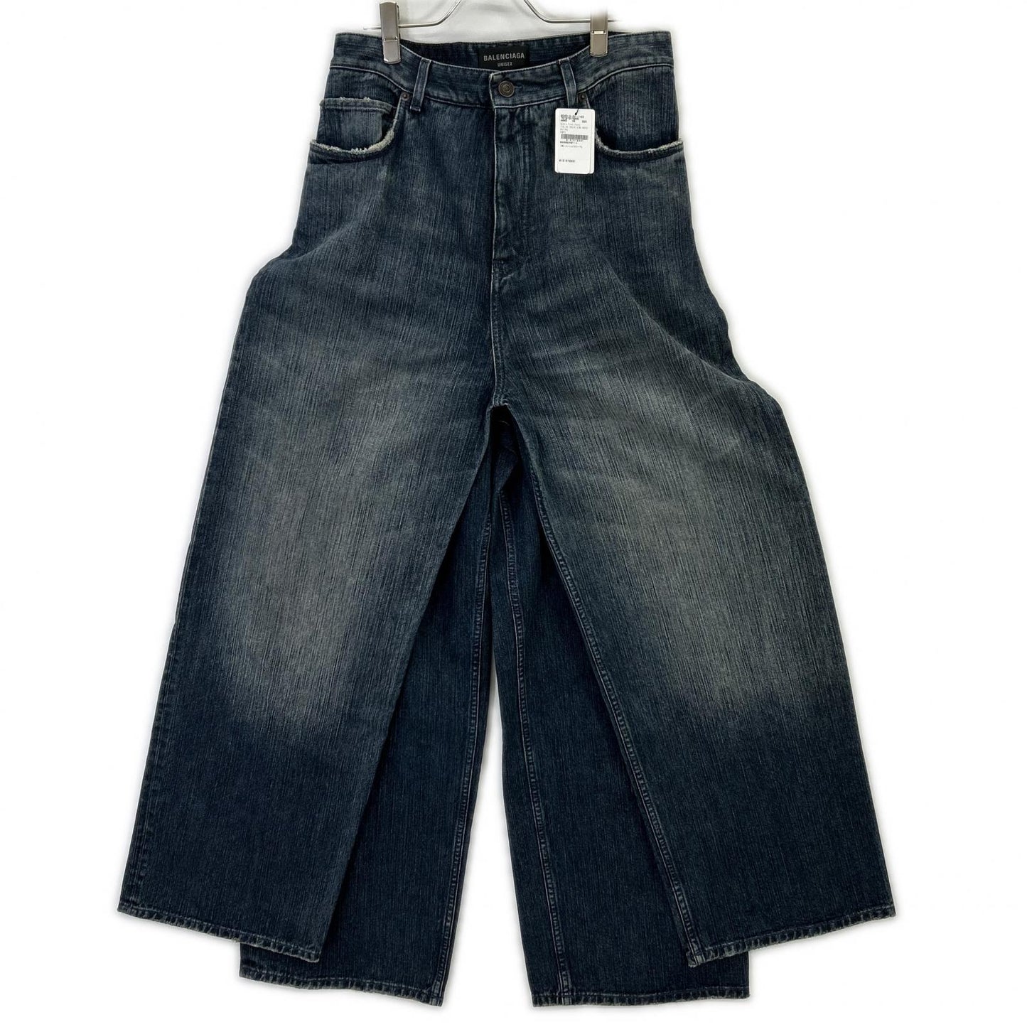 BALENCIAGA 23AW Double Front Wide Leg Jeans Blue Size XS