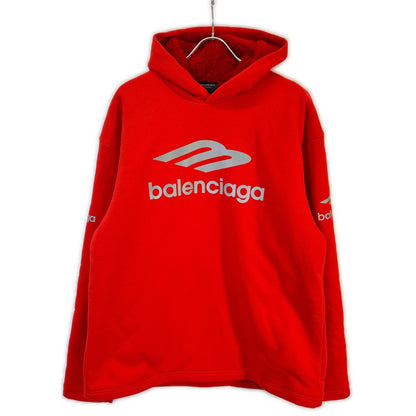 BALENCIAGA Brushed Back Cotton Hoodie Red Size L