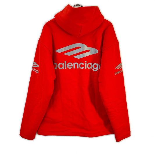 BALENCIAGA Brushed Back Cotton Hoodie Red Size L