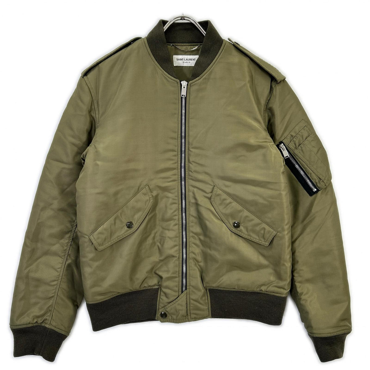 SAINT LAURENT PARIS Khaki MA-1 Nylon Bomber Jacket Size 46