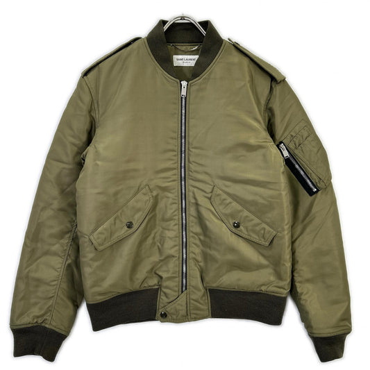 SAINT LAURENT PARIS Khaki MA-1 Nylon Bomber Jacket Size 46