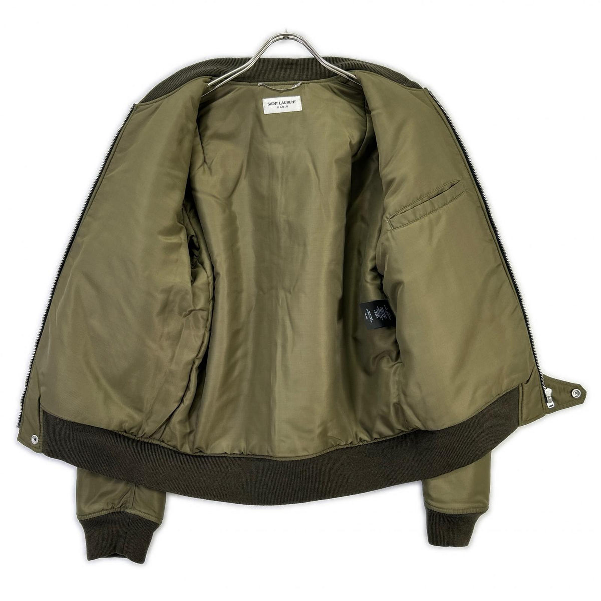 SAINT LAURENT PARIS Khaki MA-1 Nylon Bomber Jacket Size 46