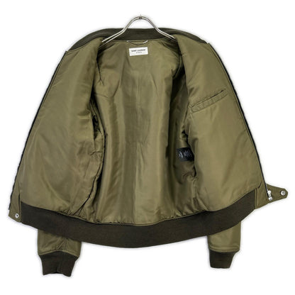 SAINT LAURENT PARIS Khaki MA-1 Nylon Bomber Jacket Size 46