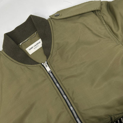 SAINT LAURENT PARIS Khaki MA-1 Nylon Bomber Jacket Size 46