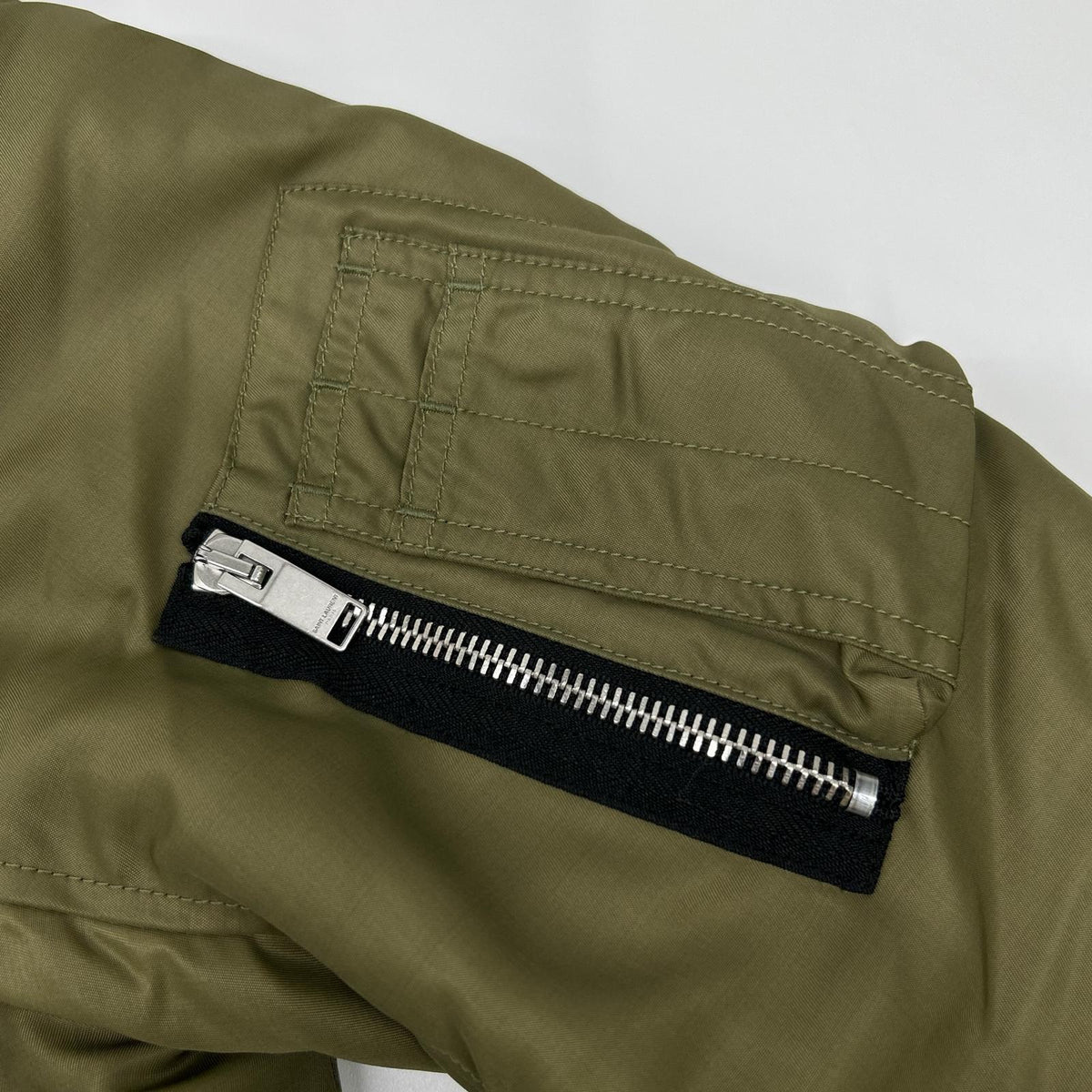 SAINT LAURENT PARIS Khaki MA-1 Nylon Bomber Jacket Size 46