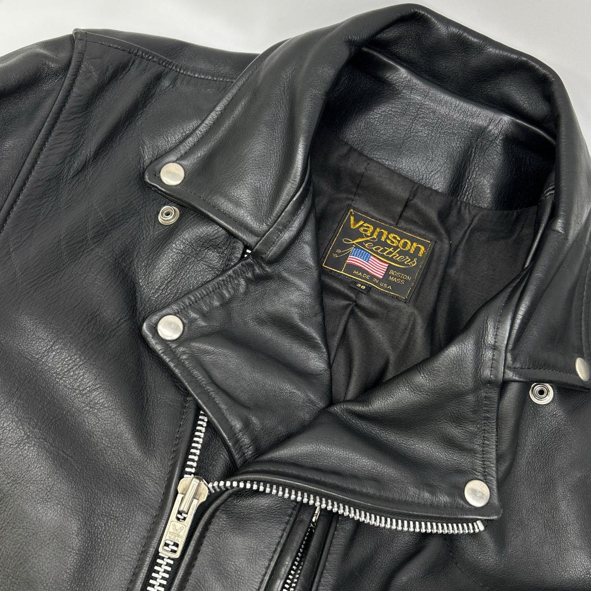 VANSON USA Dominator Black Double Leather Jacket Size 38