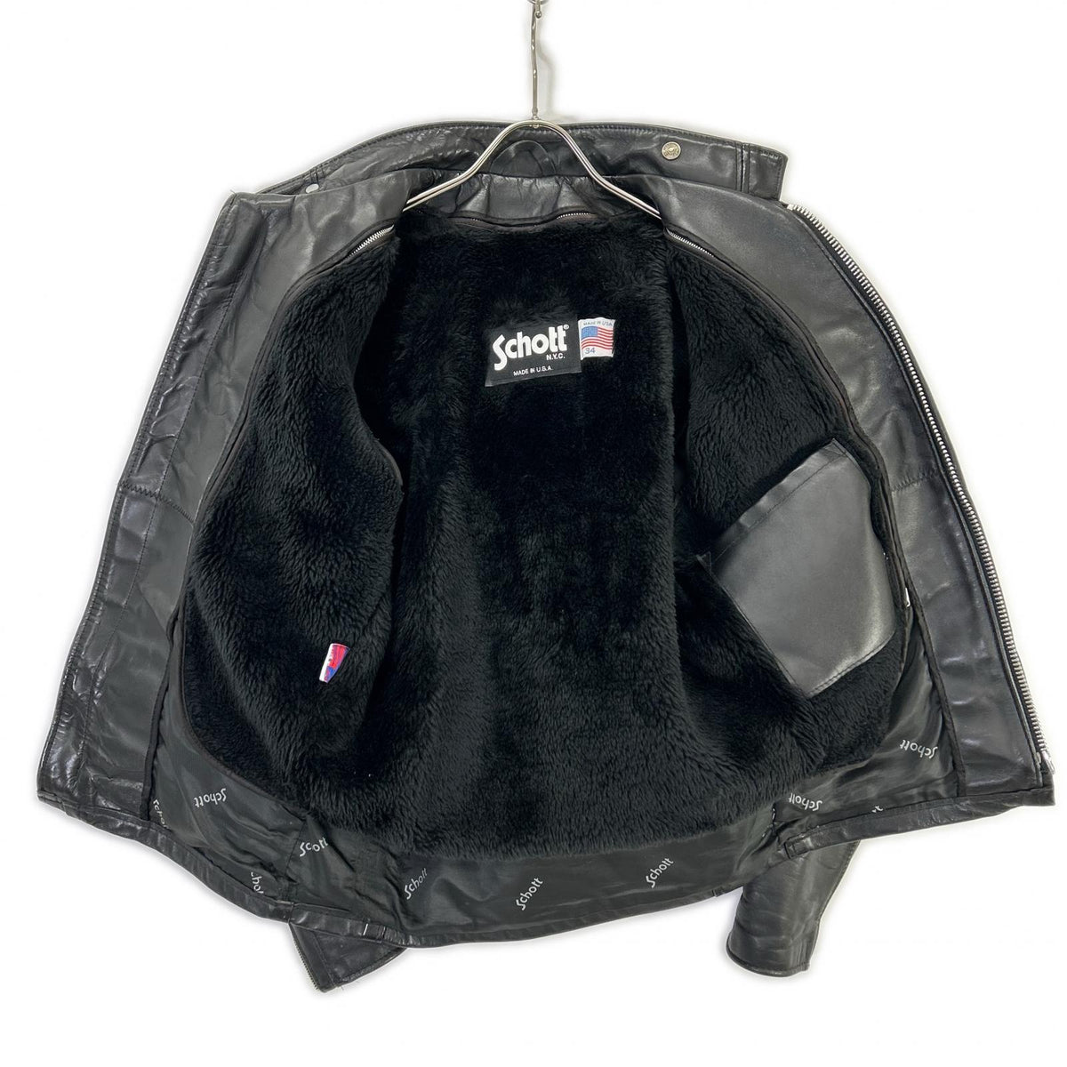 Schott 641 Fur Liner Single Rider Jacket Black Size 34