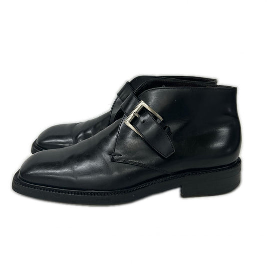 PRADA Black Leather Square Toe Single Monk Strap Boots