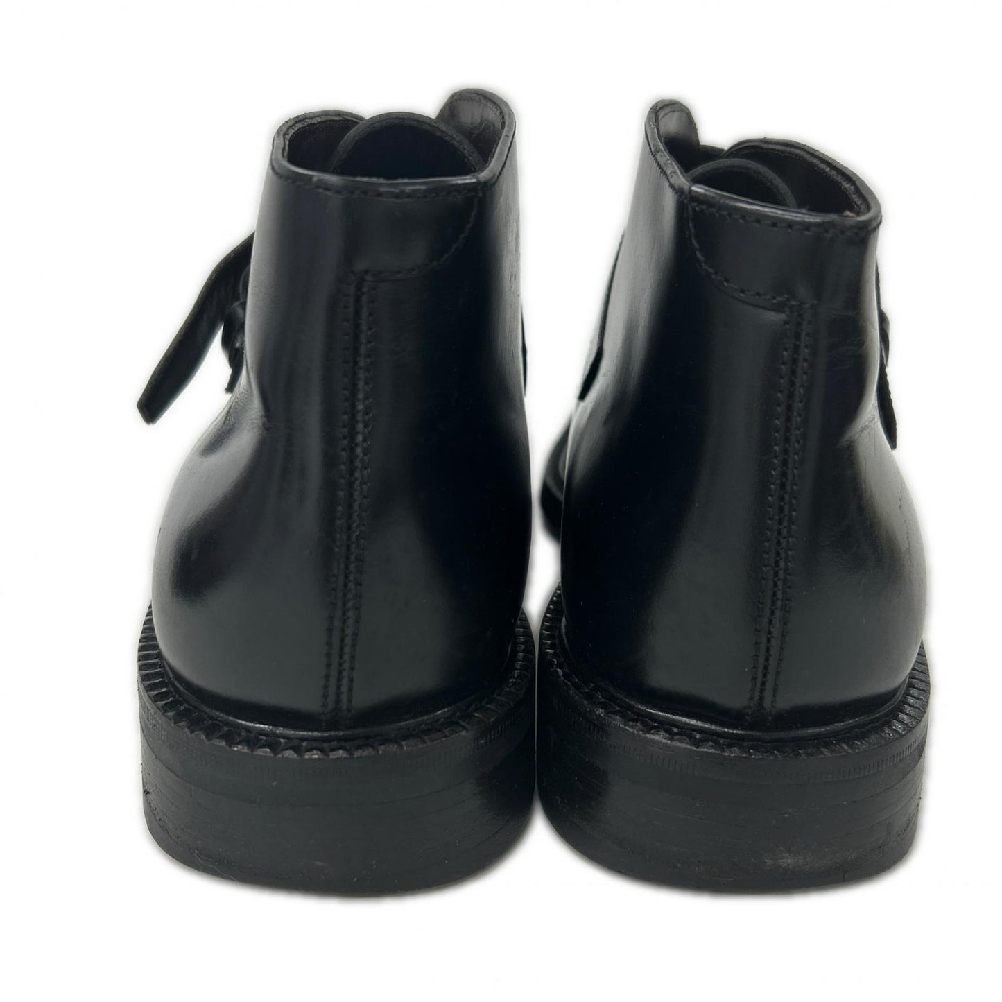 PRADA Black Leather Square Toe Single Monk Strap Boots