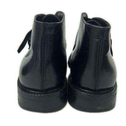PRADA Black Leather Square Toe Single Monk Strap Boots