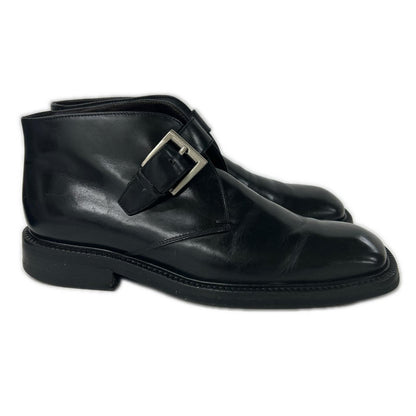 PRADA Black Leather Square Toe Single Monk Strap Boots